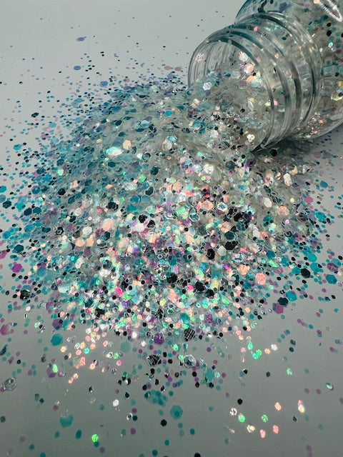 Betty White- Rainbow White Mirrored Mixed Glitter