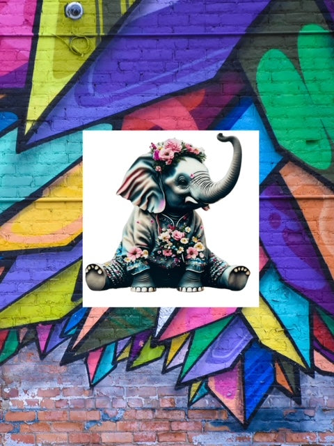 305. Sitting Floral Elephant Decal
