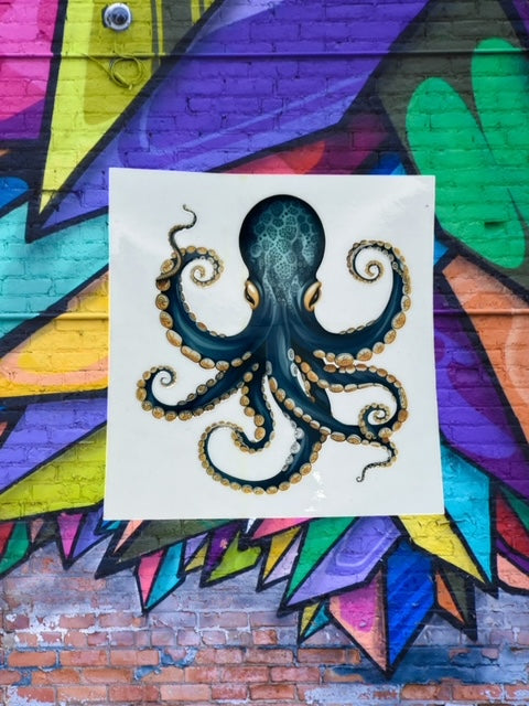 303. Blue Gold Octopus Decal