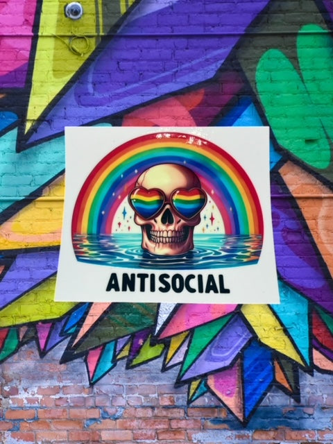 339. Antisocial Rainbow Skull Decal