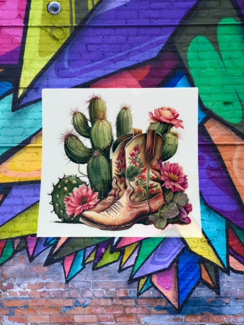 340. Western Cactus Boots Decal
