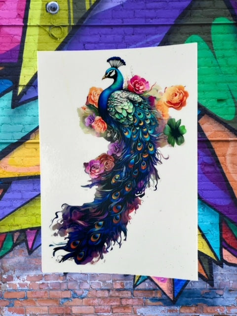 348. Floral Peacock Decal