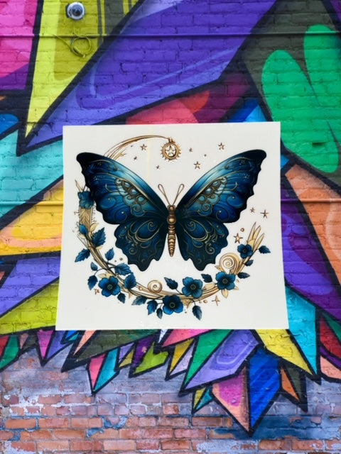 348. Blue Gold Butterfly Decal