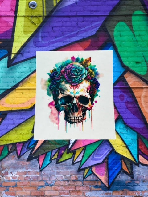 350. Watercolor Drip Skull Decal