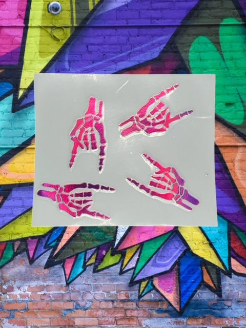 372. Holographic Pink Skelly Hands