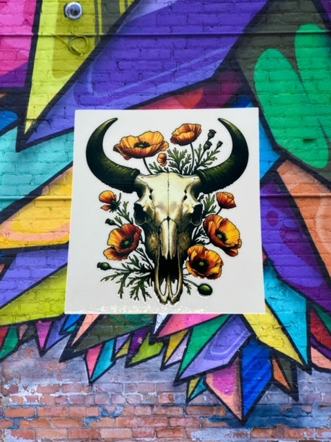 403. Floral Cow Skull Decal