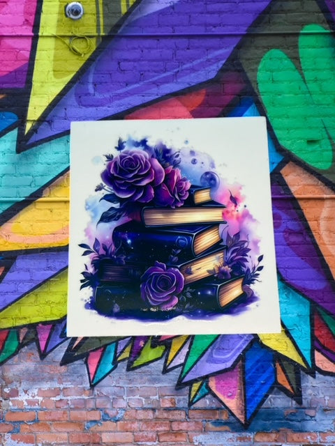 141. Purple Floral Book Stack Decal