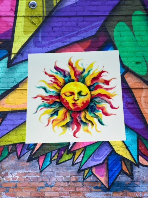 143. Watercolor Neon Sun with Face