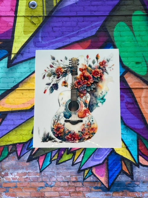 173. White Floral Guitar Decal