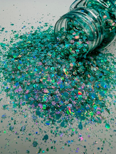 Glitch in the Matrix- Teal Holographic and Textured Custom Mixed Glitter