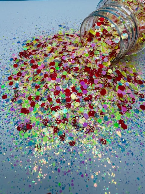 Day Drinking- Yellow, Red and Pink Mixed Glitter