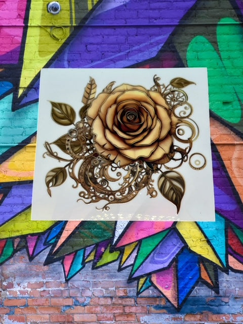 186. Steampunk Single Gold Rose Decal