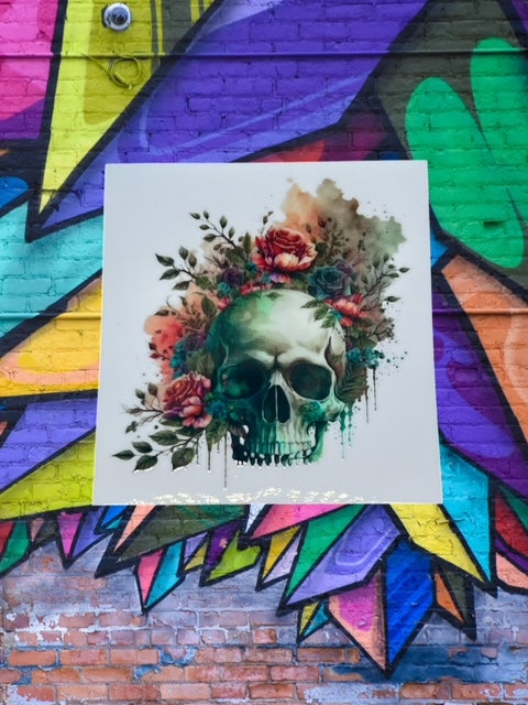 208. Floral Drip Skull Decal