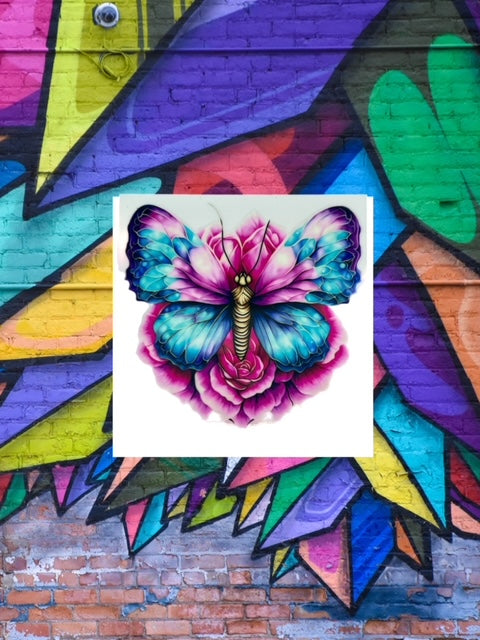 221. Butterfly Floral Pink Blue Purple Decal