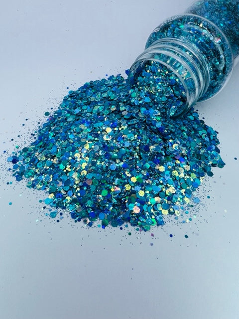 Ocean Ave- Blue Teal Silver Mixed Glitter