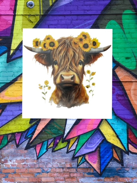 7. Baby Highland Cow Sunflower Decal