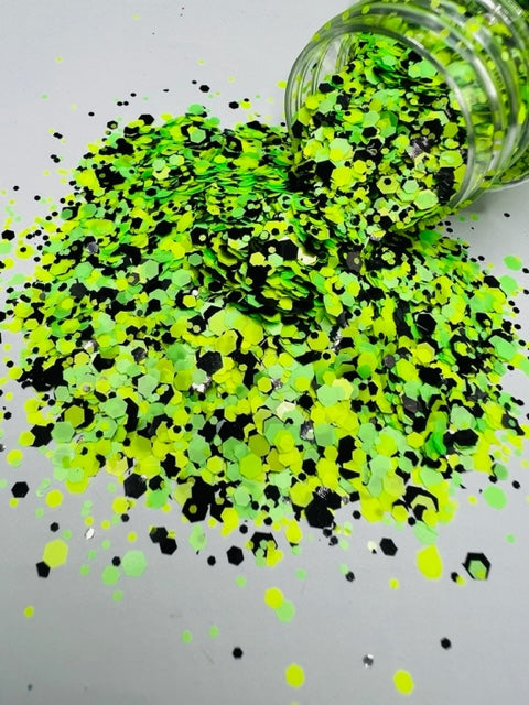 Russell- Neon Green Black Mixed Glitter
