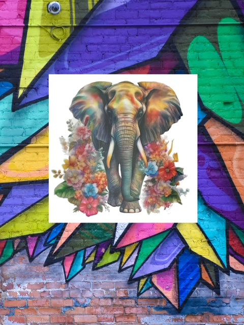 128. Watercolor Floral Elephant Decal