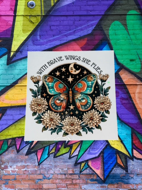 164. With Brave Wings She Flies Butterfly Decal