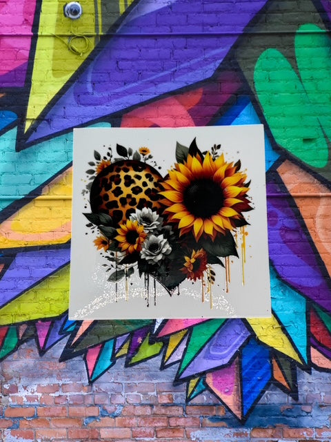 83. Leopard Sunflower Heart Decal