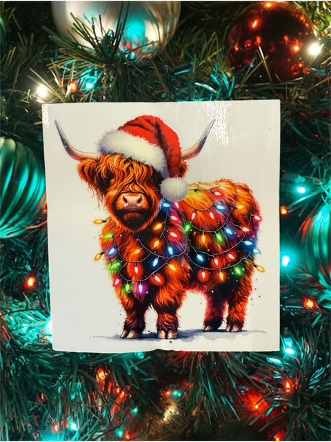 163. Christmas Lights Baby Cow Decal