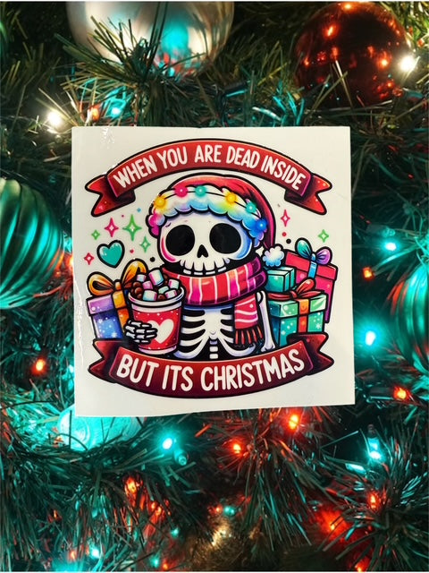 446. Dead Inside Christmas Skelly Decal