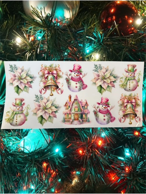 257. Green and Pink Christmas Embellishment UVDTF