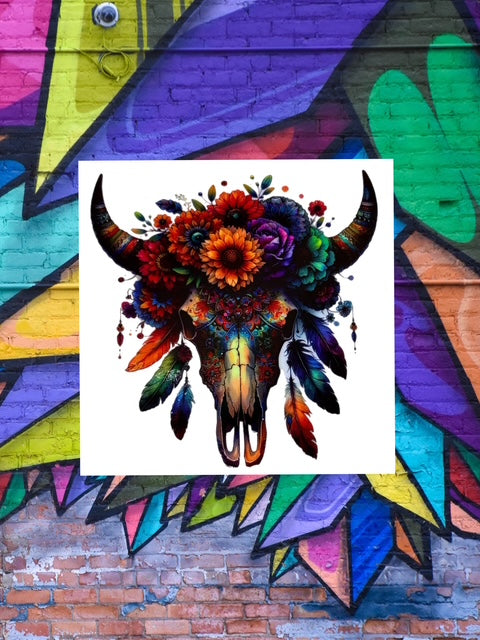 439. Floral Cow Skull Decal