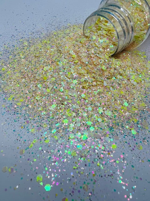 Lemon Twist- Custom Mixed Color Shift Pink and Yellow Glitter 6-7