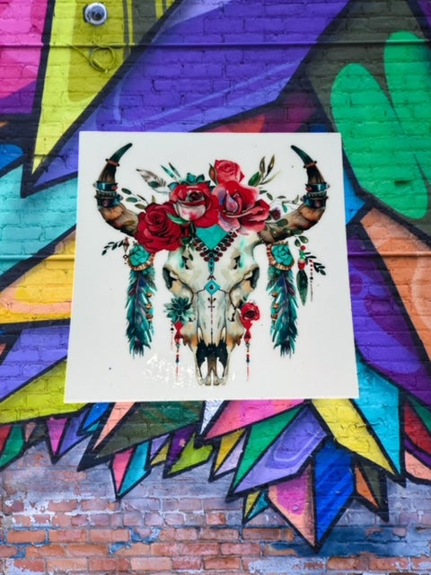 401. Boho Cow Skull Decal