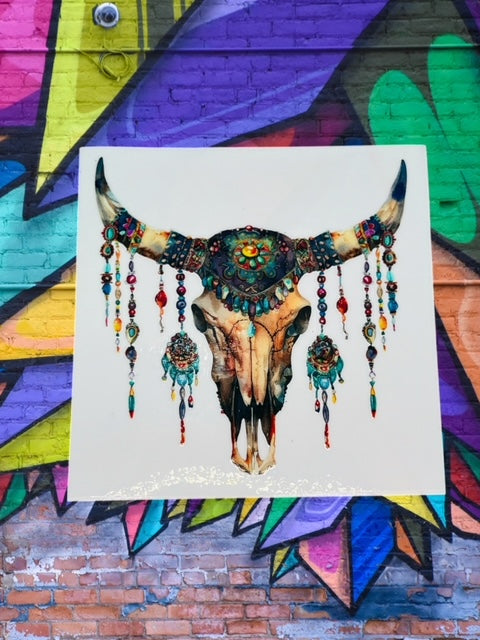 85. Decorated Cow Skull Decal