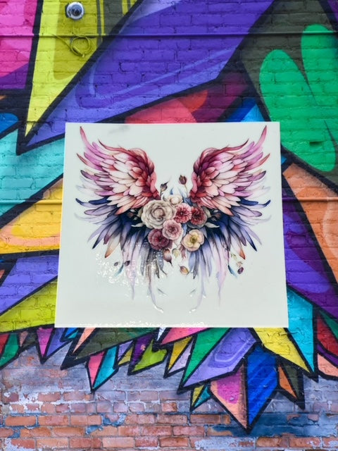 107. Floral Angel Wings Decal