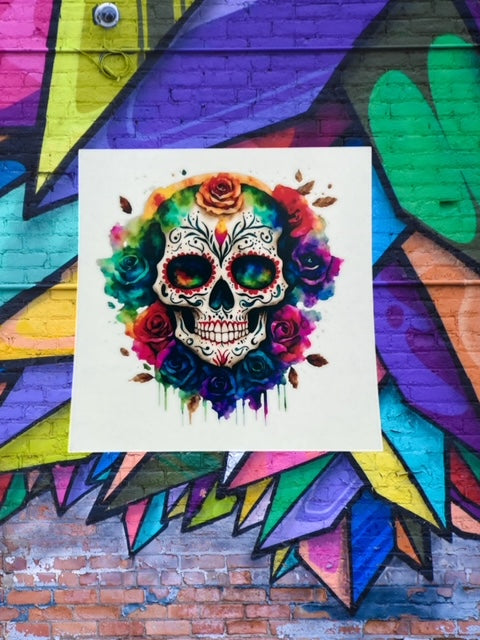 155. Rainbow Floral Sugar Skull Decal