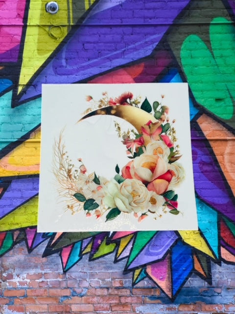 71. Boho Floral Moon Decal